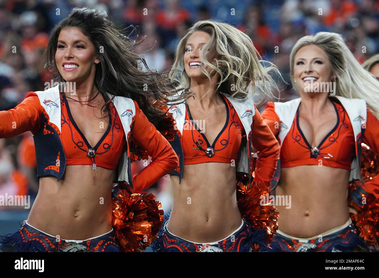 Denver Broncos cheerleaders perform during a game between the