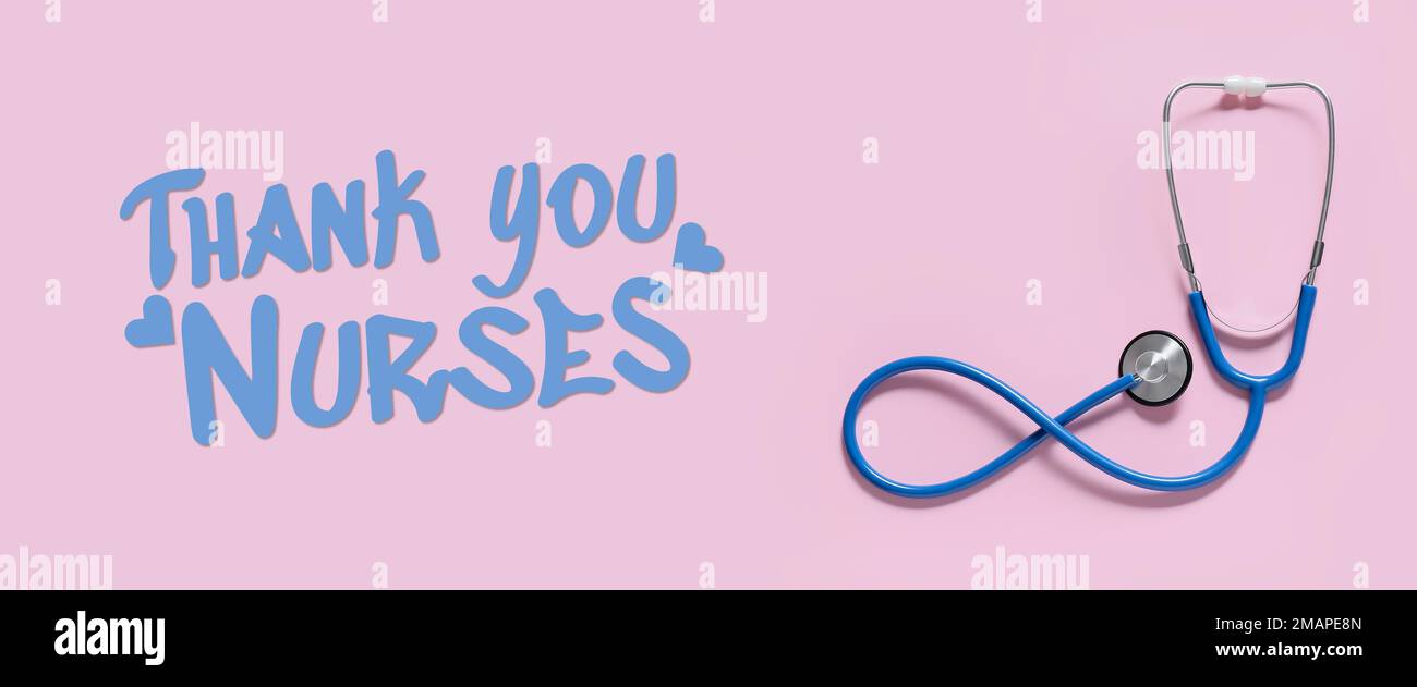 Text THANK YOU NURSES with stethoscope on pink background Stock Photo ...