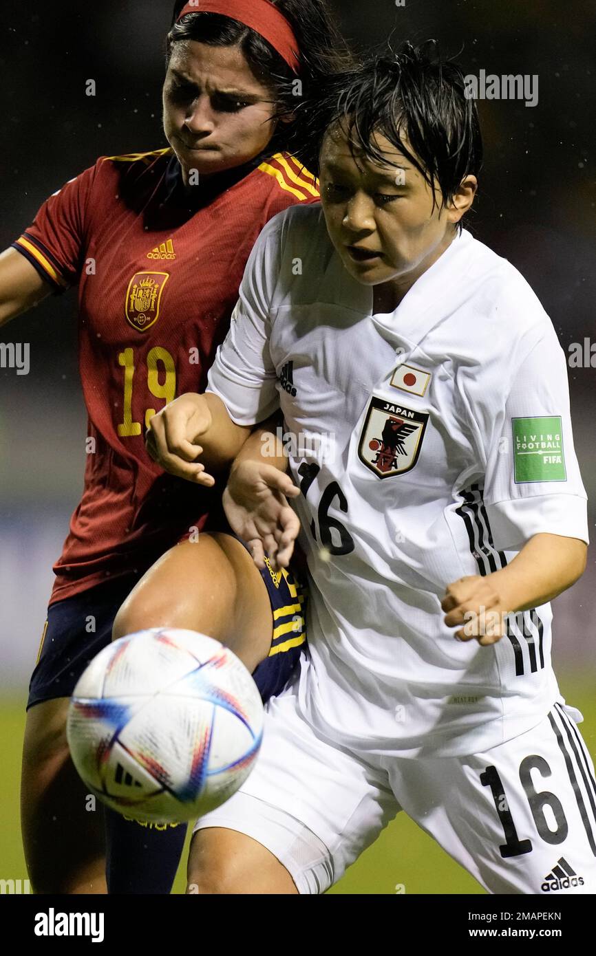 Japan's Shinomi Koyama, right, and Spain's Ane Elexpuru battle for the ...