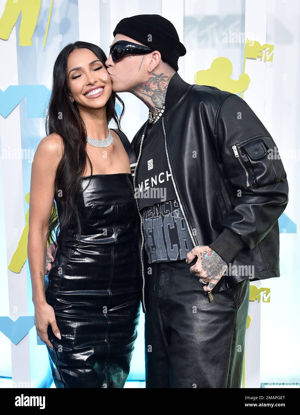Michele Maturo, left, Blackbear arrive at the MTV Video Music Awards at
