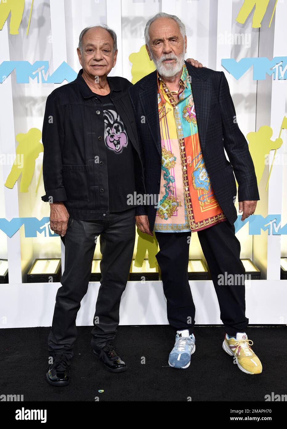 Cheech Marin, left, and Tommy Chong arrive at the MTV Video Music Awards at the Prudential Center on Sunday, Aug. 28, 2022, in Newark, N.J. (Photo by Evan Agostini/Invision/AP) Stock Photo