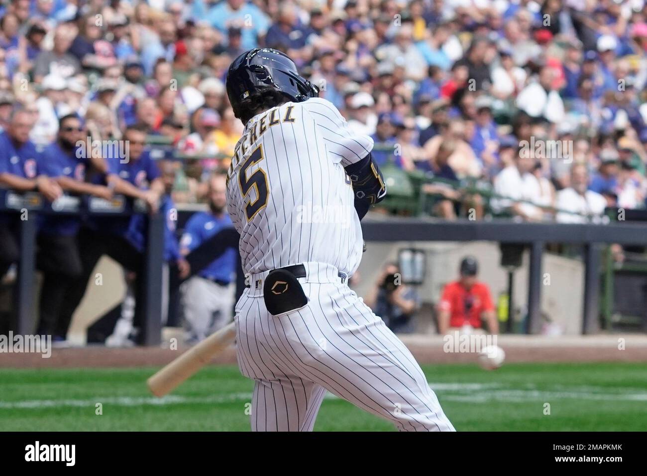 Phoenix, United States. 24th Feb, 2023. Milwaukee Brewers center fielder Garrett  Mitchell (5) homers to center field in the fifth inning against the Los  Angeles Dodgers during an MLB spring training baseball game at American  Family Fields of Phoenix