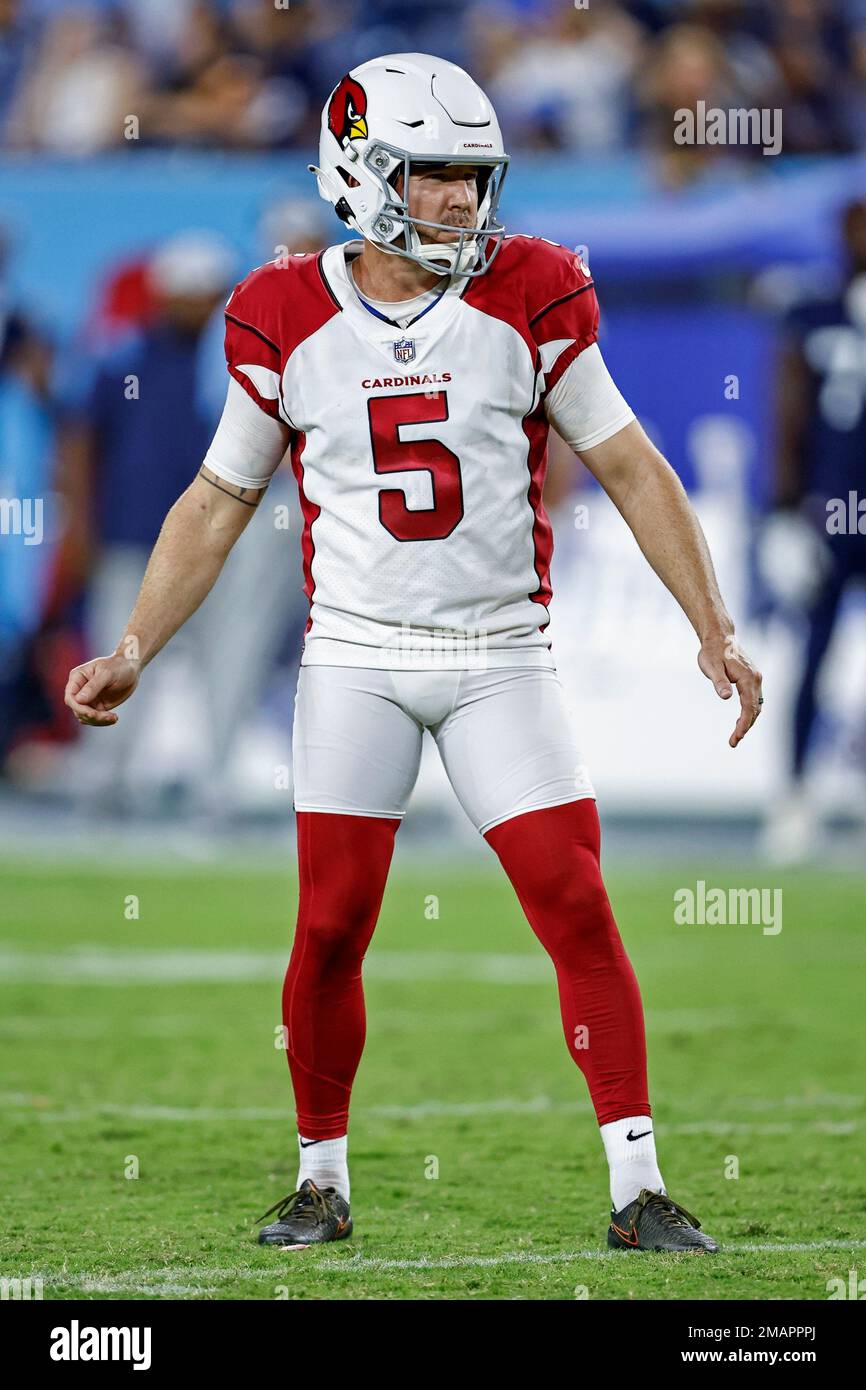 Arizona Cardinals place kicker Matt Prater (5) in action against the  Minnesota Vikings during the first half of an NFL preseason football game  Saturday, Aug. 26, 2023 in Minneapolis. (AP Photo/Stacy Bengs