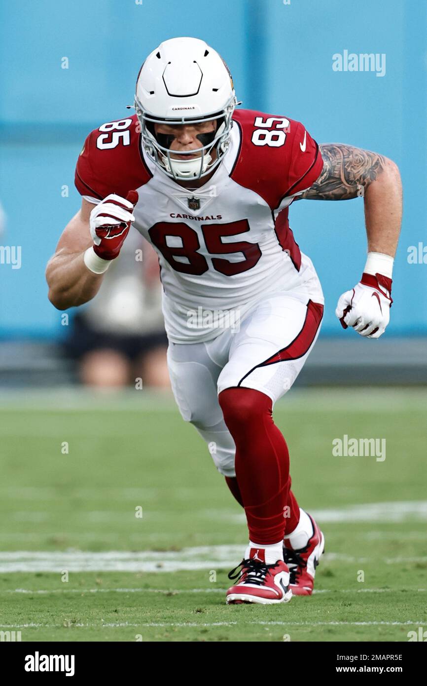 Arizona Cardinals tight end Trey McBride (85) catches the ball during the  first half of an NFL football game against the New England Patriots,  Monday, Dec. 12, 2022, in Glendale, Ariz. (AP