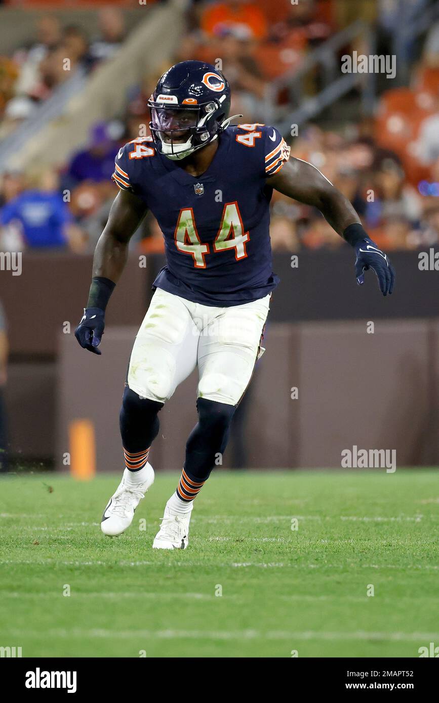 Chicago Bears linebacker Matthew Adams (44) runs on the field during the  first half of an NFL football game against the Green Bay Packers, Sunday,  Dec. 4, 2022, in Chicago. (AP Photo/Kamil