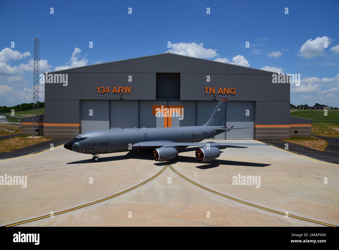 A KC135R Stratotanker sits in front of the new 31 million aircraft