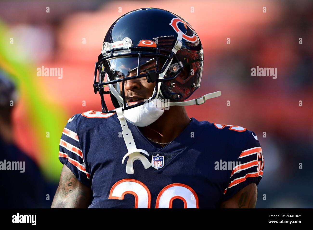 Chicago Bears cornerback Greg Stroman Jr. (39) warms up before an NFL  preseason football game against the Cleveland Browns, Saturday, Aug. 27,  2022, in Cleveland. (AP Photo/David Dermer Stock Photo - Alamy