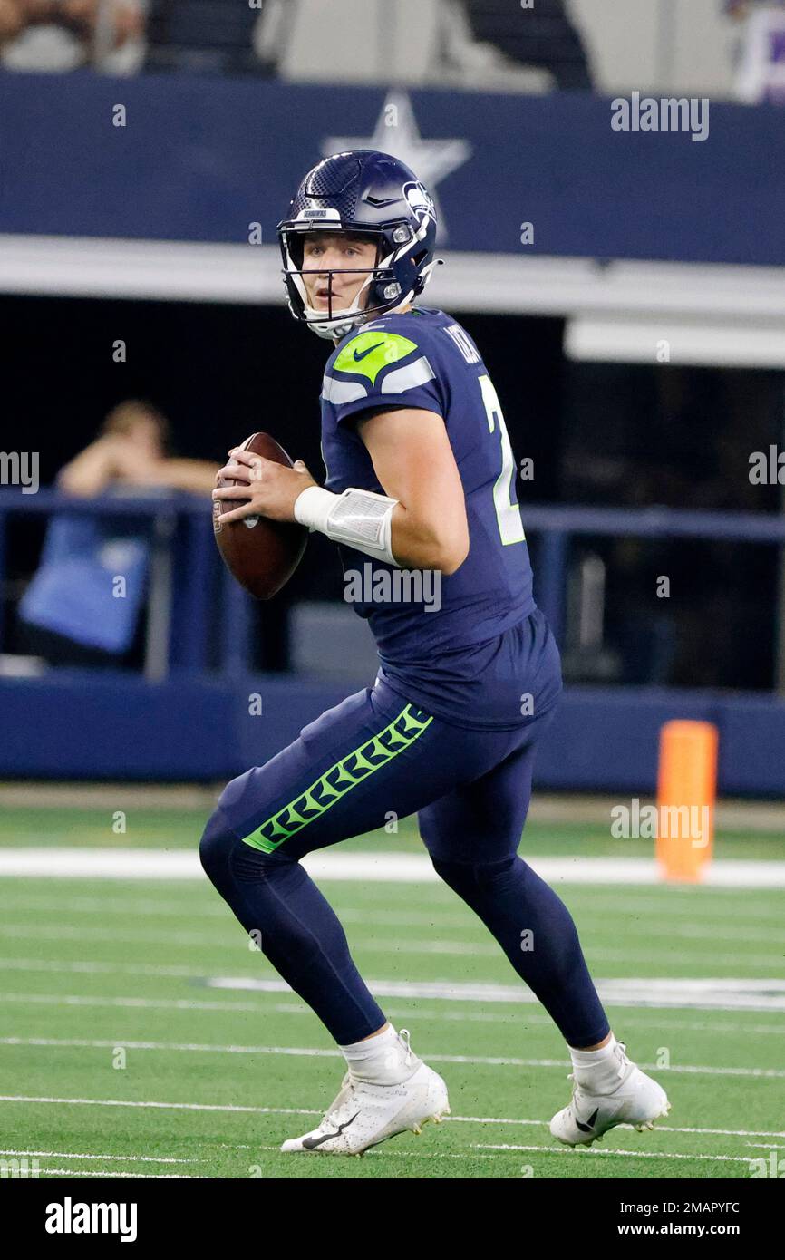 Seattle Seahawks quarterback Drew Lock (2) throws the ball during the NFL  football team's training camp, Thursday, July 27, 2023, in Renton, Wash.  (AP Photo/Lindsey Wasson Stock Photo - Alamy