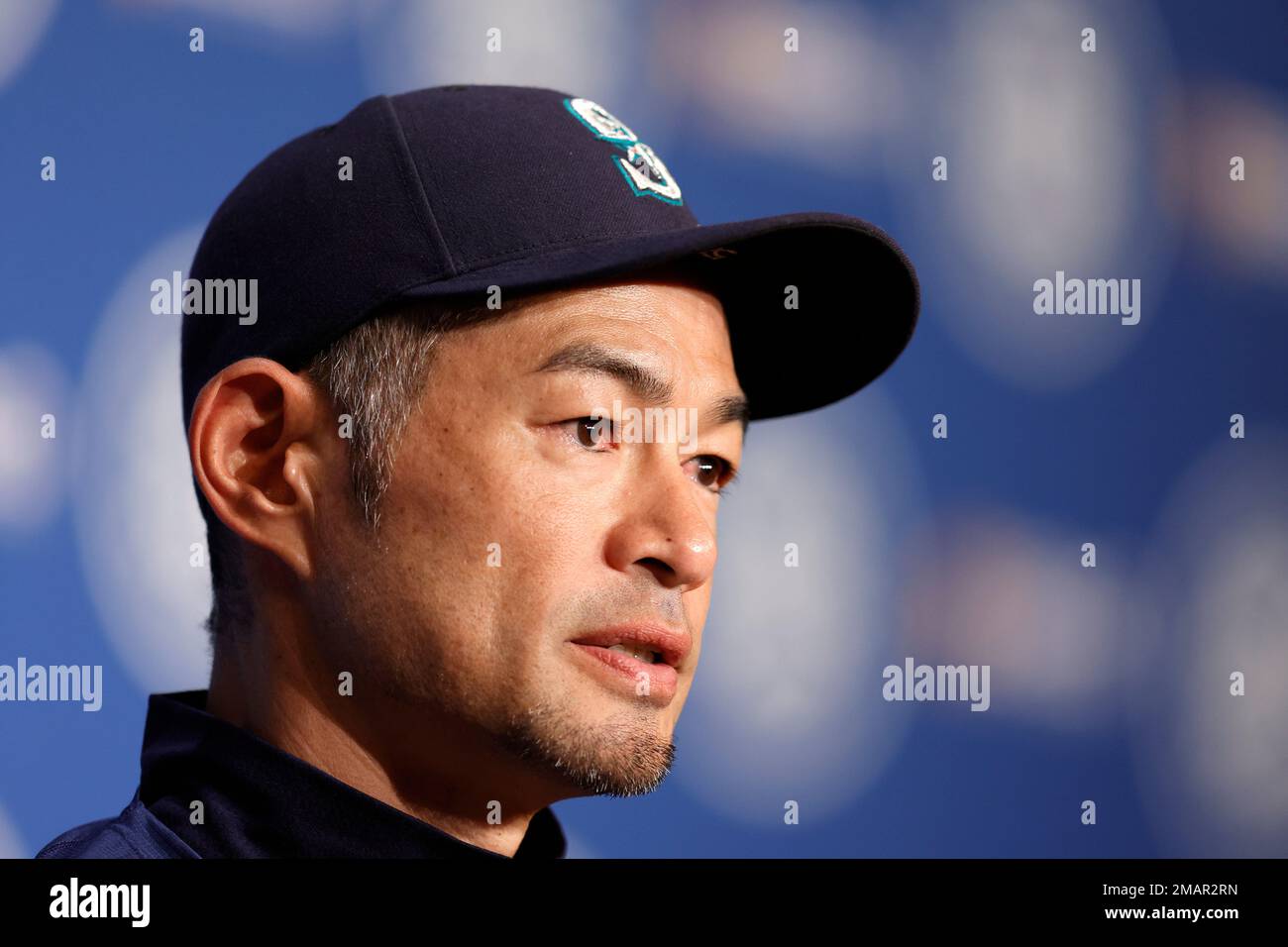 Seattle Mariners former baseball player Ichiro Suzuki, meets with the news  media, Friday, Aug. 26, 2022, in Seattle the day before his induction into  the Mariners' Hall of Fame. (AP Photo/John Froschauer