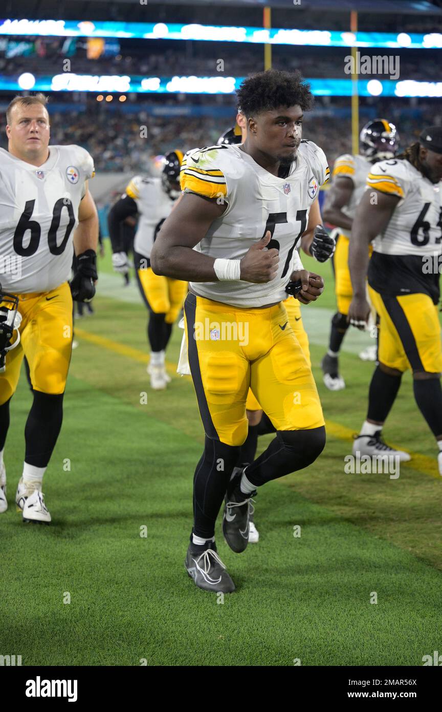 Pittsburgh Steelers linebacker Myles Jack (51) jogs to the locker room at  the end of the first half of a preseason NFL football game against the  Jacksonville Jaguars, Saturday, Aug. 20, 2022,