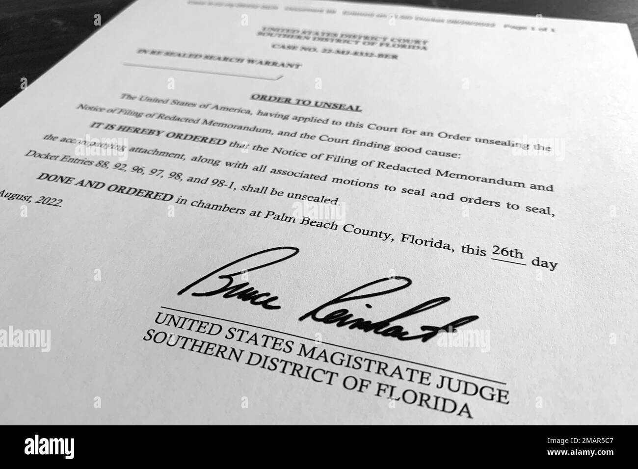 The motion to unseal the redacted affidavit and other documents, signed ...