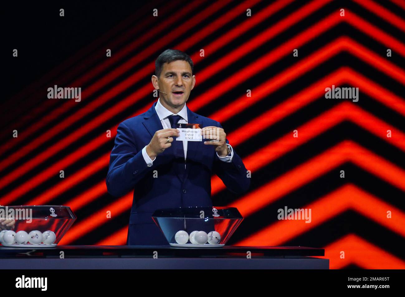 Hungarian former player Zoltan Gera shows the name of Manchester United