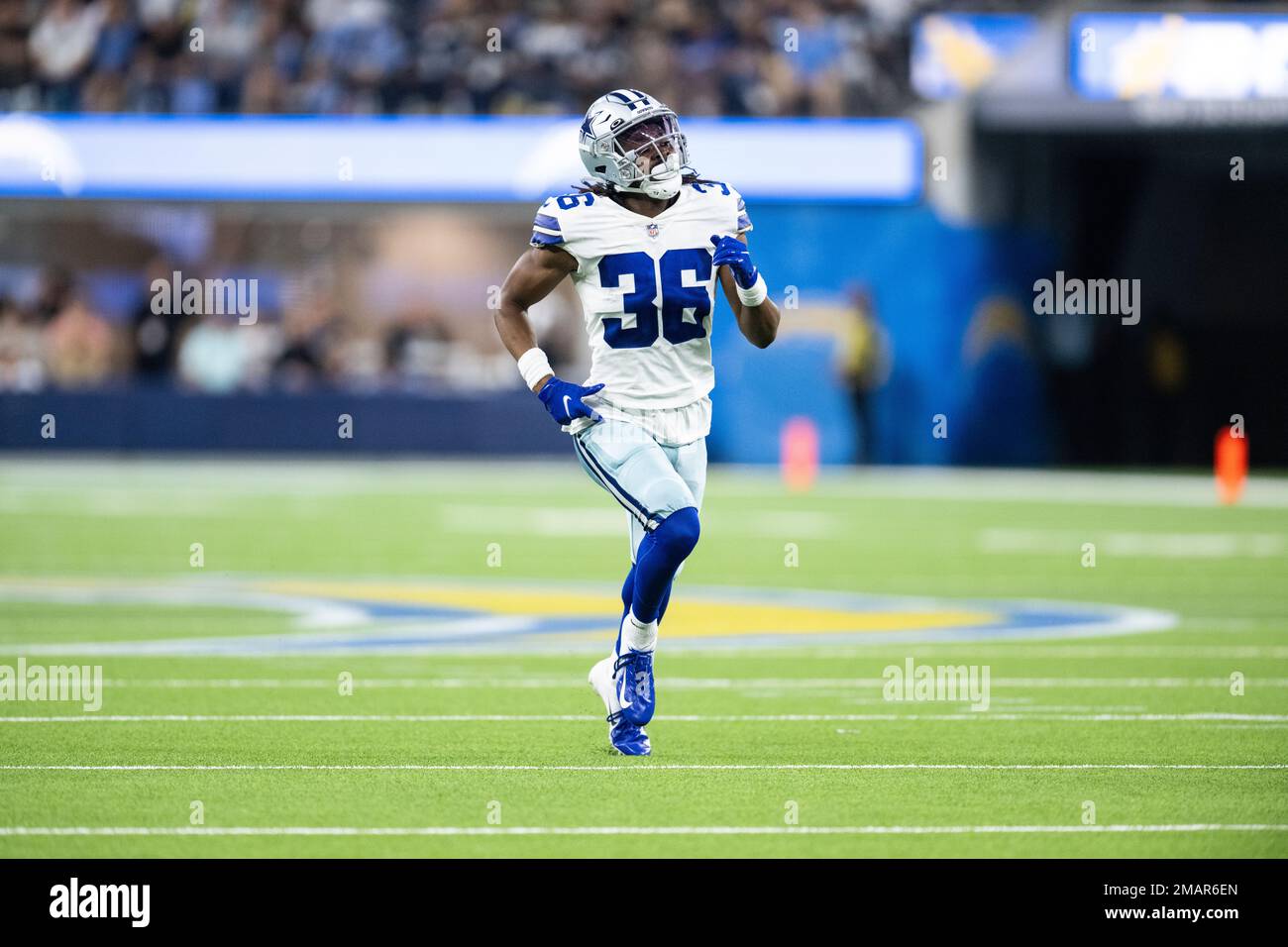 Dallas Cowboys cornerback Isaac Taylor-Stuart (36) runs during an NFL  preseason football game against the Los Angeles Chargers Saturday, Aug. 20,  2022, in Inglewood, Calif. (AP Photo/Kyusung Gong Stock Photo - Alamy