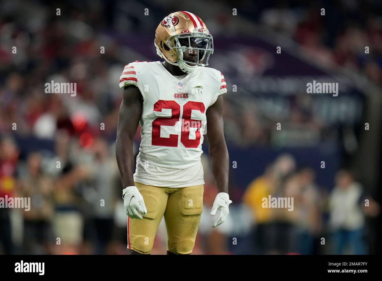 San Francisco 49ers cornerback Samuel Womack III (26) during the first half  of an NFL football game against the Houston Texans Thursday, Aug. 25, 2022,  in Houston. (AP Photo/Eric Christian Smith Stock