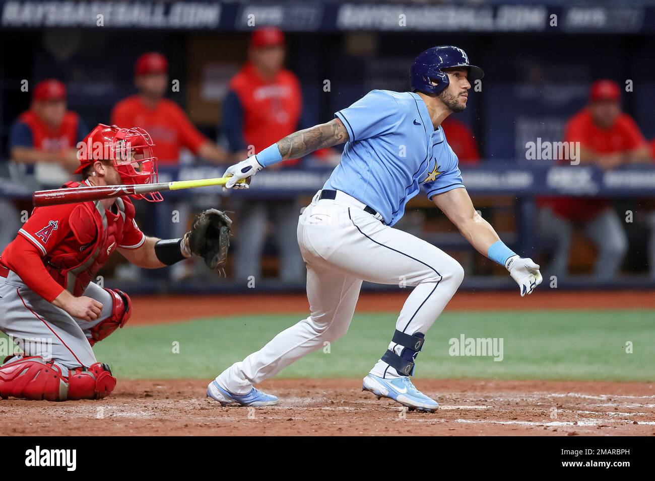 Tampa Bay Rays' David Peralta catches a fly ball hit to left field by  Boston Red Sox's Triston Casas during the sixth inning of a baseball game  Wednesday, Oct. 5, 2022, in