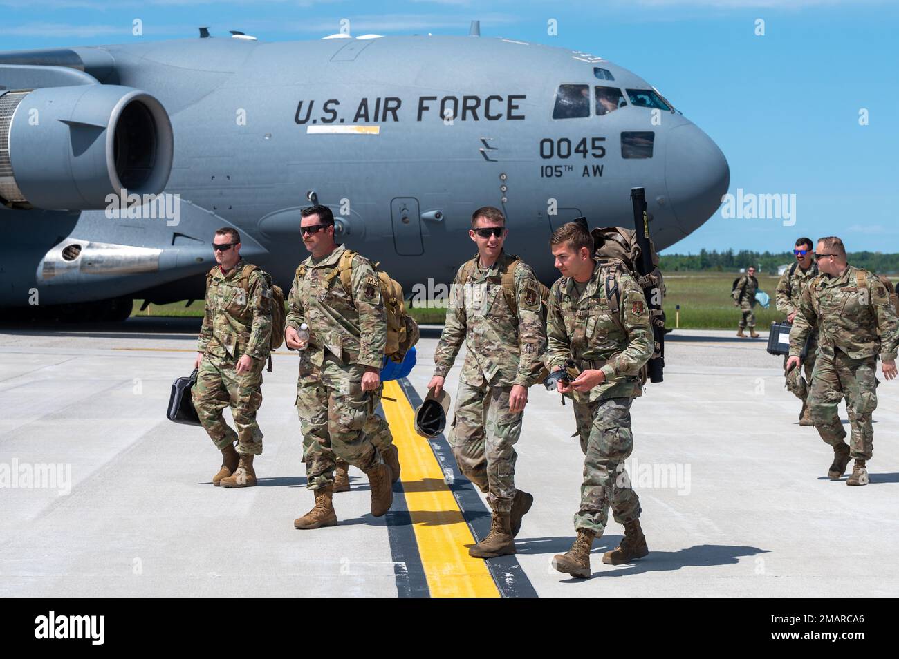 Airmen from the 124th Fighter Wing, Boise, Idaho arrive at the Alpena Combat Readiness Training Center in Alpena, MI, June 4, 2022 to participate in Agile Rage 22. Agile Rage 22 is a National Guard Bureau-led exercise, held June 6-19, 2022 at Alpena CRTC, part of the National All-Domain Warfighting Center, and provides realistic training opportunities, mimicking current and future combat environments dictated by the National Defense Strategy. Stock Photo