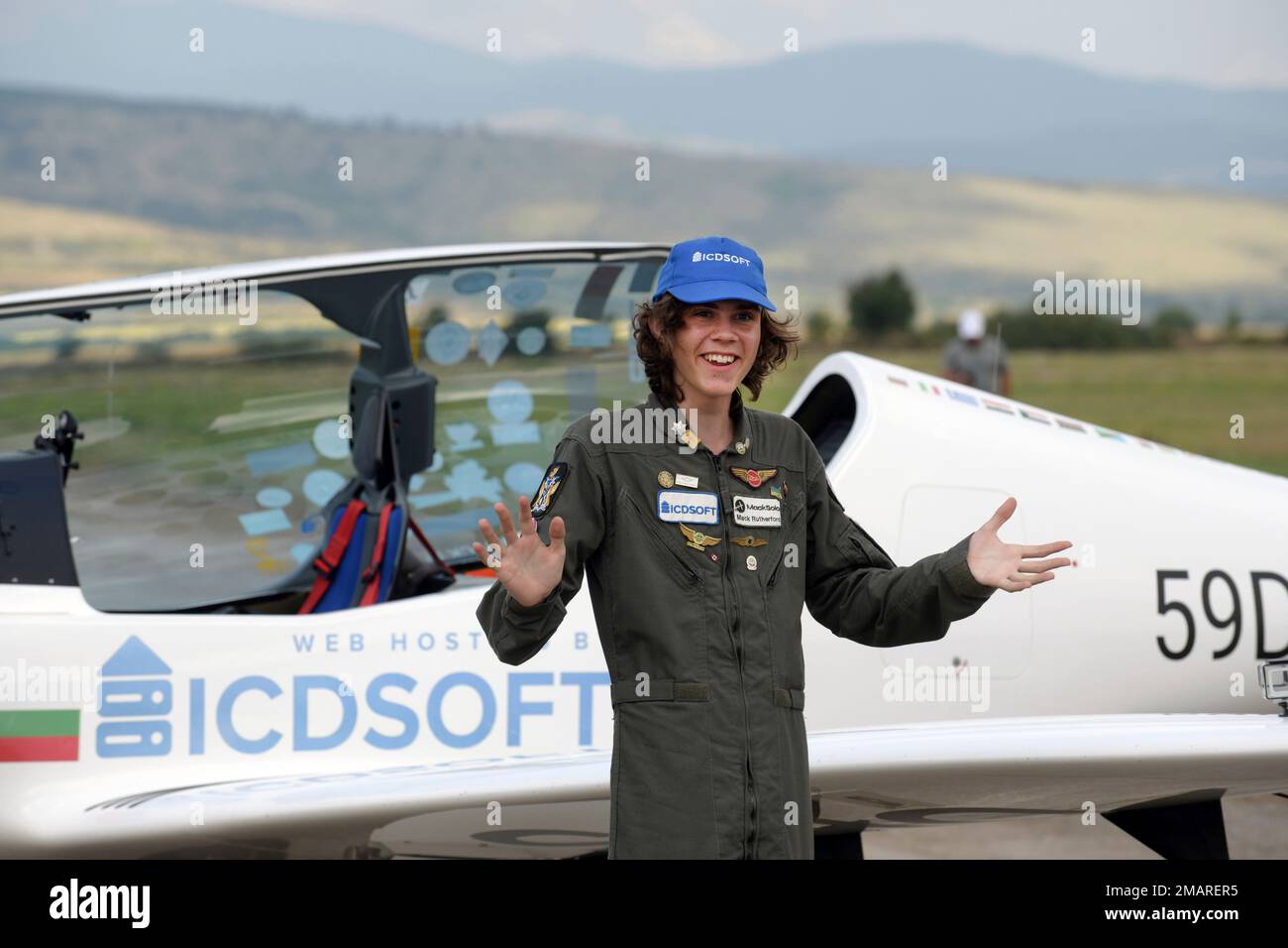 Mack Rutherford, a 17-year-old British-Belgian pilot waves after he ...