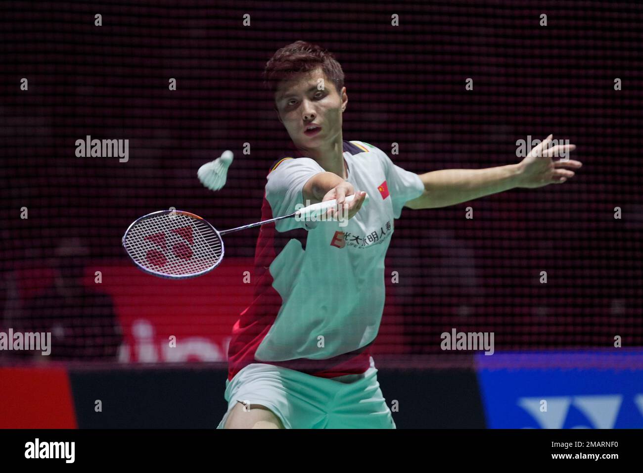 Shi Yu Qi of China plays a return during a badminton game of the men's  singles against Rasmus Gemke of Denmark in the BWF World Championships in  Tokyo, Tuesday, Aug. 23, 2022. (