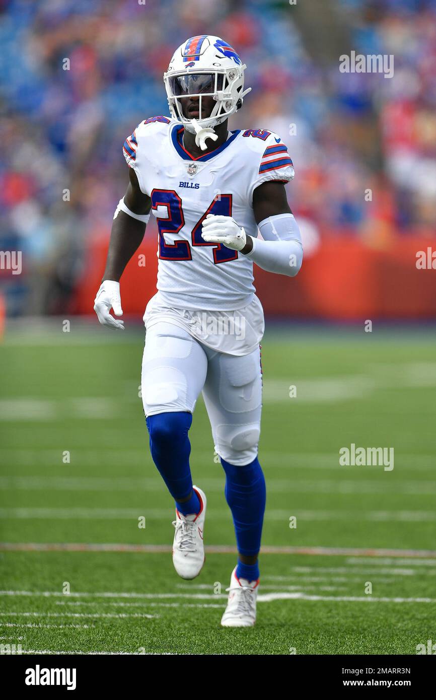 Buffalo Bills cornerback Kaiir Elam runs on the field during the