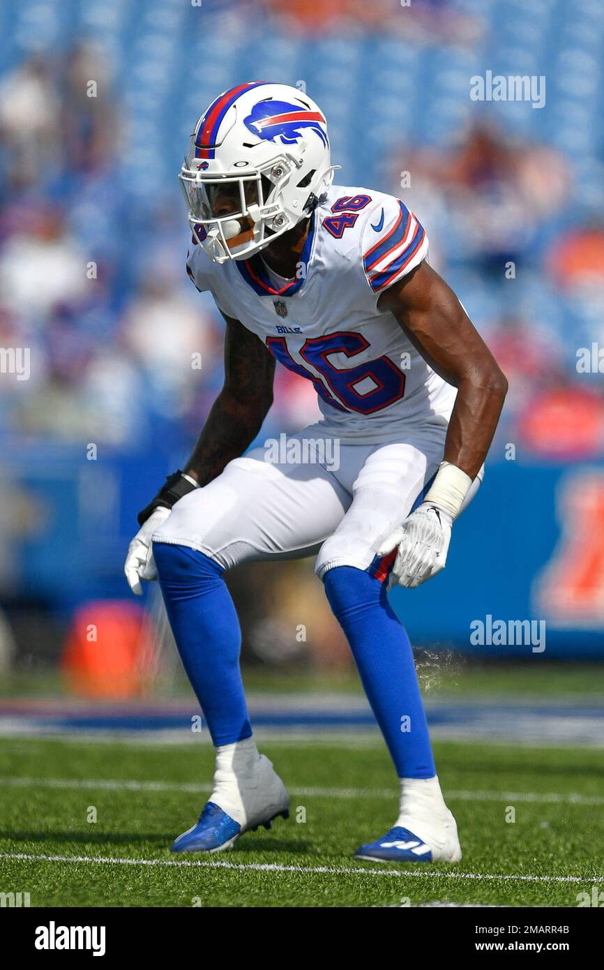 Buffalo Bills cornerback Ja'Marcus Ingram runs on the field during the  second half of a preseason NFL football game against the Denver Broncos in  Orchard Park, N.Y., Saturday, Aug. 20, 2022. (AP