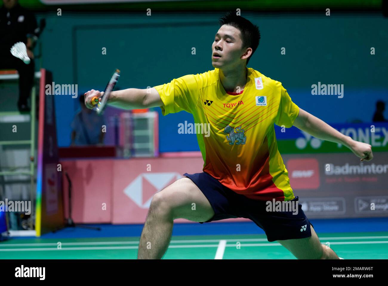Kunlavut Vitidsarn of Thailand plays a return against Tommy Sugiarto of  Indonesia during a badminton game of the men's singles in the BWF World  Championships in Tokyo, Monday, Aug. 22, 2022. (AP