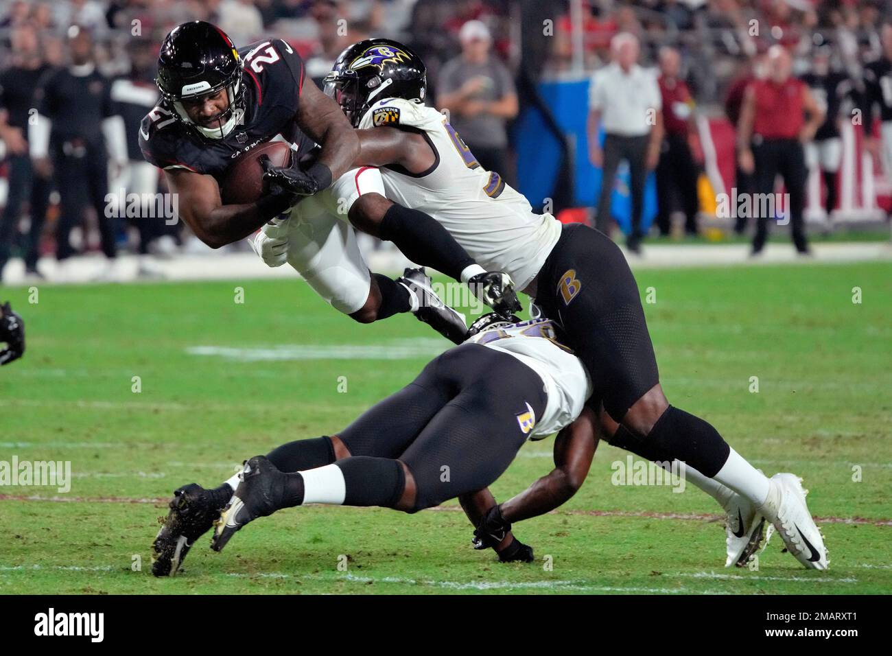 Baltimore Ravens linebacker Daelin Hayes (59) in action during the first  quarter of a NFL preseason football game against the Tennessee Titans,  Thursday, Aug 11, 2022, in Baltimore. (AP Photo/Terrance Williams Stock