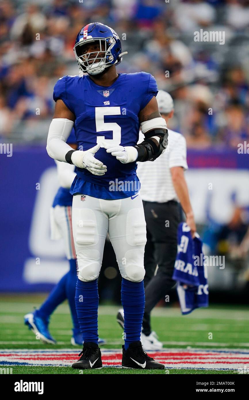 New York Giants defensive end Kayvon Thibodeaux (5) during the first half  of a preseason NFL