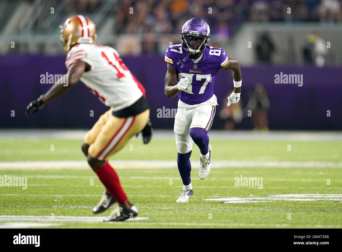 Minnesota Vikings wide receiver Jalen Nailor (83) runs against the Denver  Broncos during an NFL preseason football game, Saturday, Aug. 27, 2022, in  Denver. (AP Photo/Jack Dempsey Stock Photo - Alamy