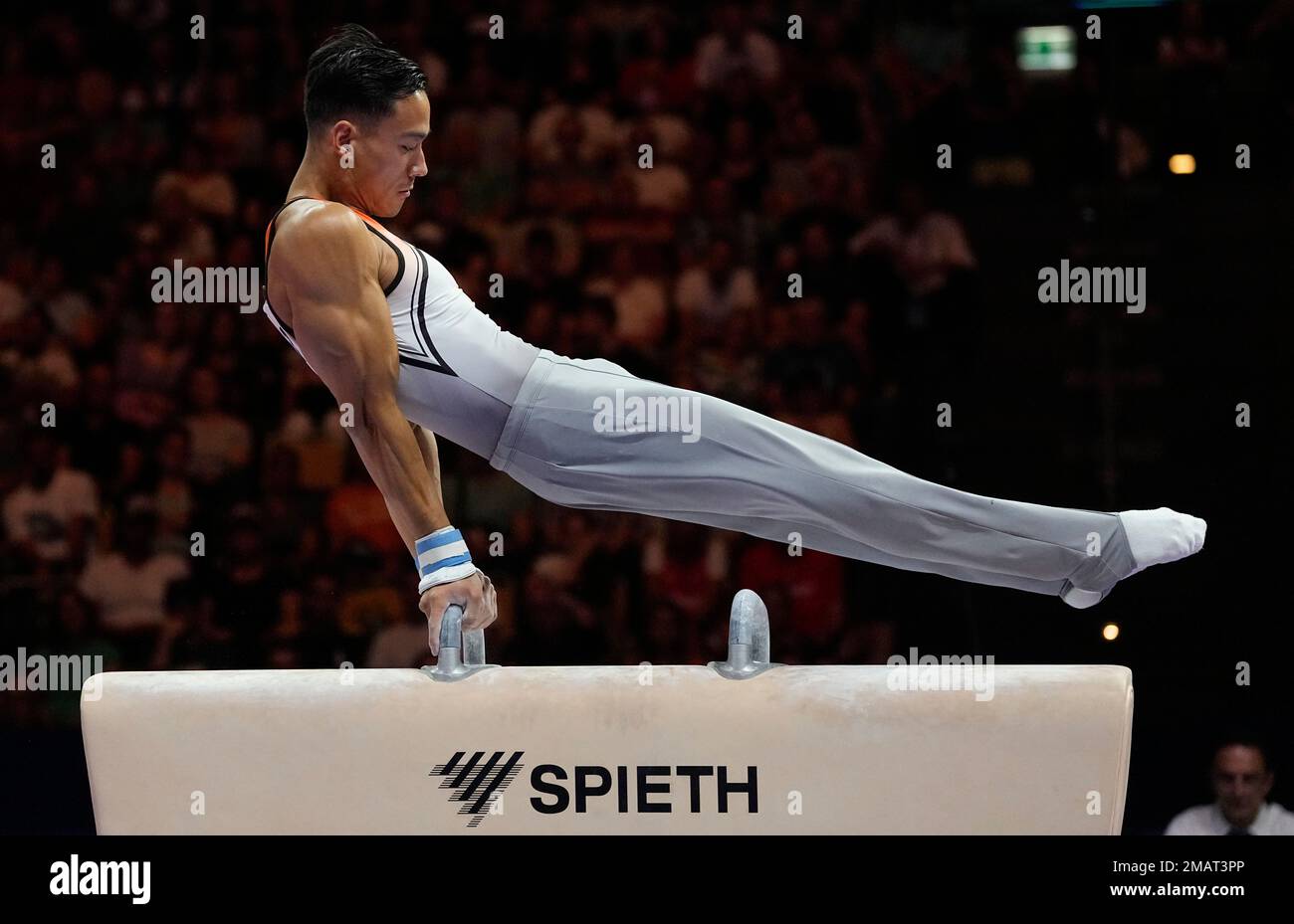 Loran De Munck of the Netherlands competes during the men's pommel