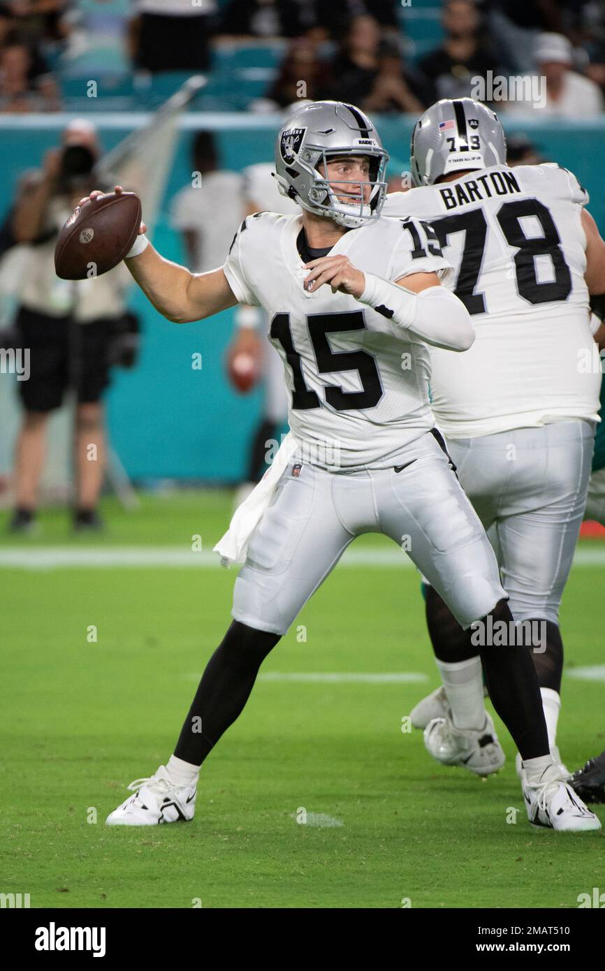 Las Vegas Raiders quarterback Chase Garbers during practice at the NFL  football team's practice facility Thursday, June 2, 2022, in Henderson,  Nev. (AP Photo/John Locher Stock Photo - Alamy