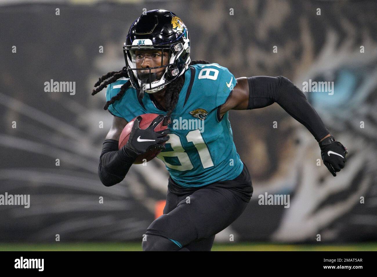 Jacksonville Jaguars wide receiver Willie Johnson (81) returns a kickoff  during the second half of an NFL preseason football game against the  Pittsburgh Steelers, Saturday, Aug. 20, 2022, in Jacksonville, Fla. (AP