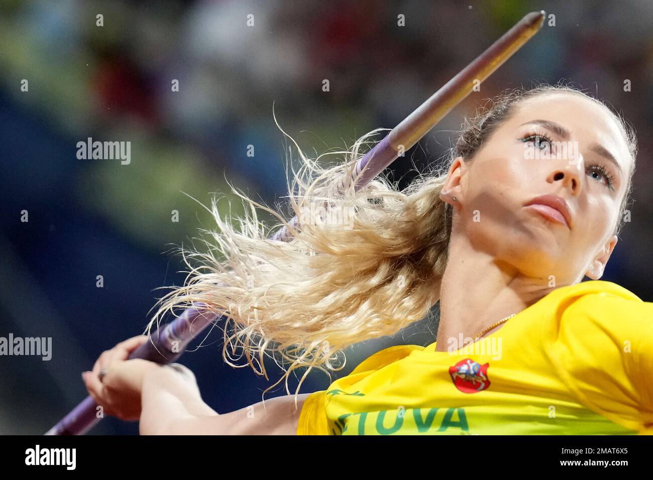 The hair of Liveta Jasiunaite, of Lithuania, twists itself around her