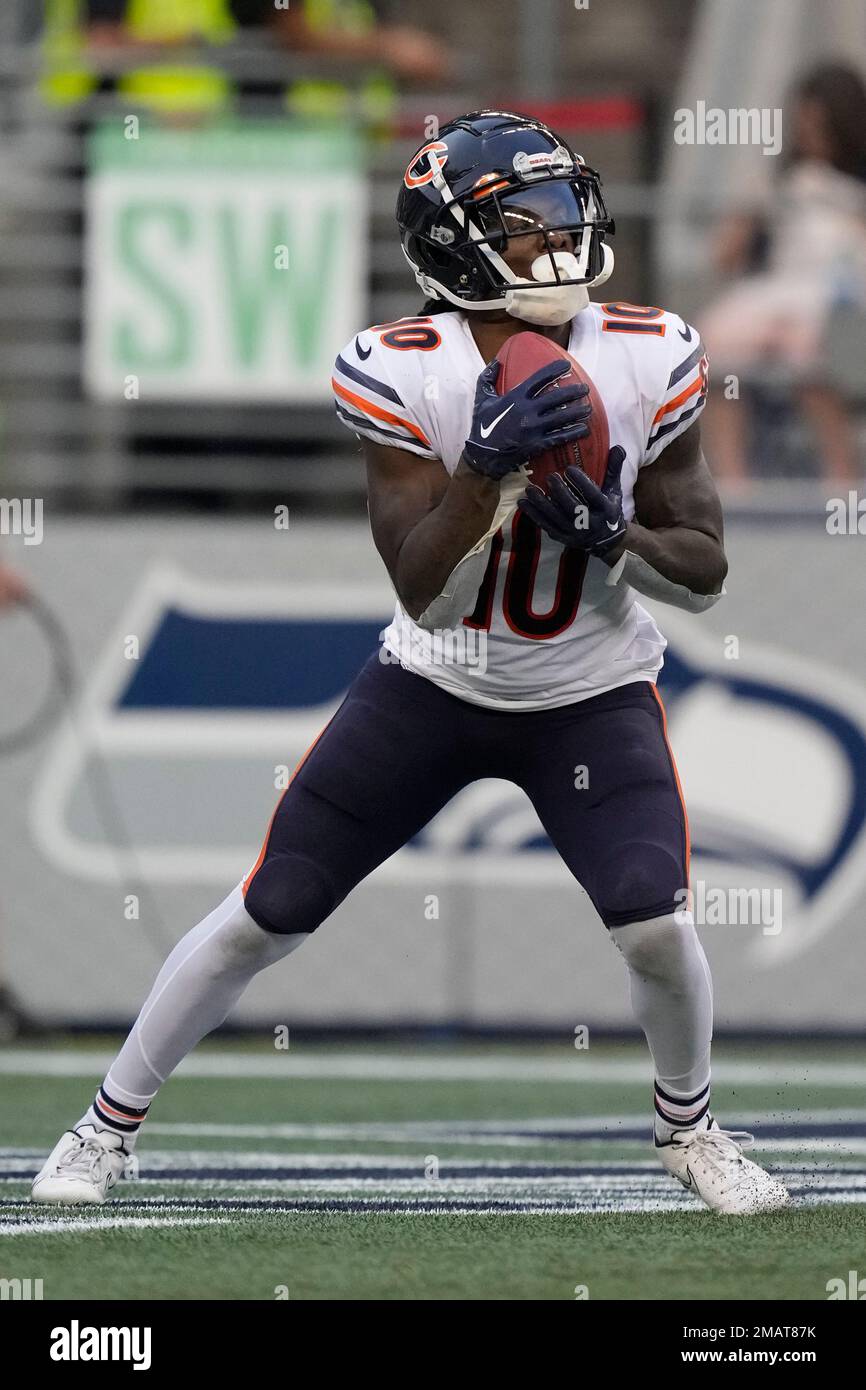 Chicago Bears wide receiver Nsimba Webster (10) lines up for a