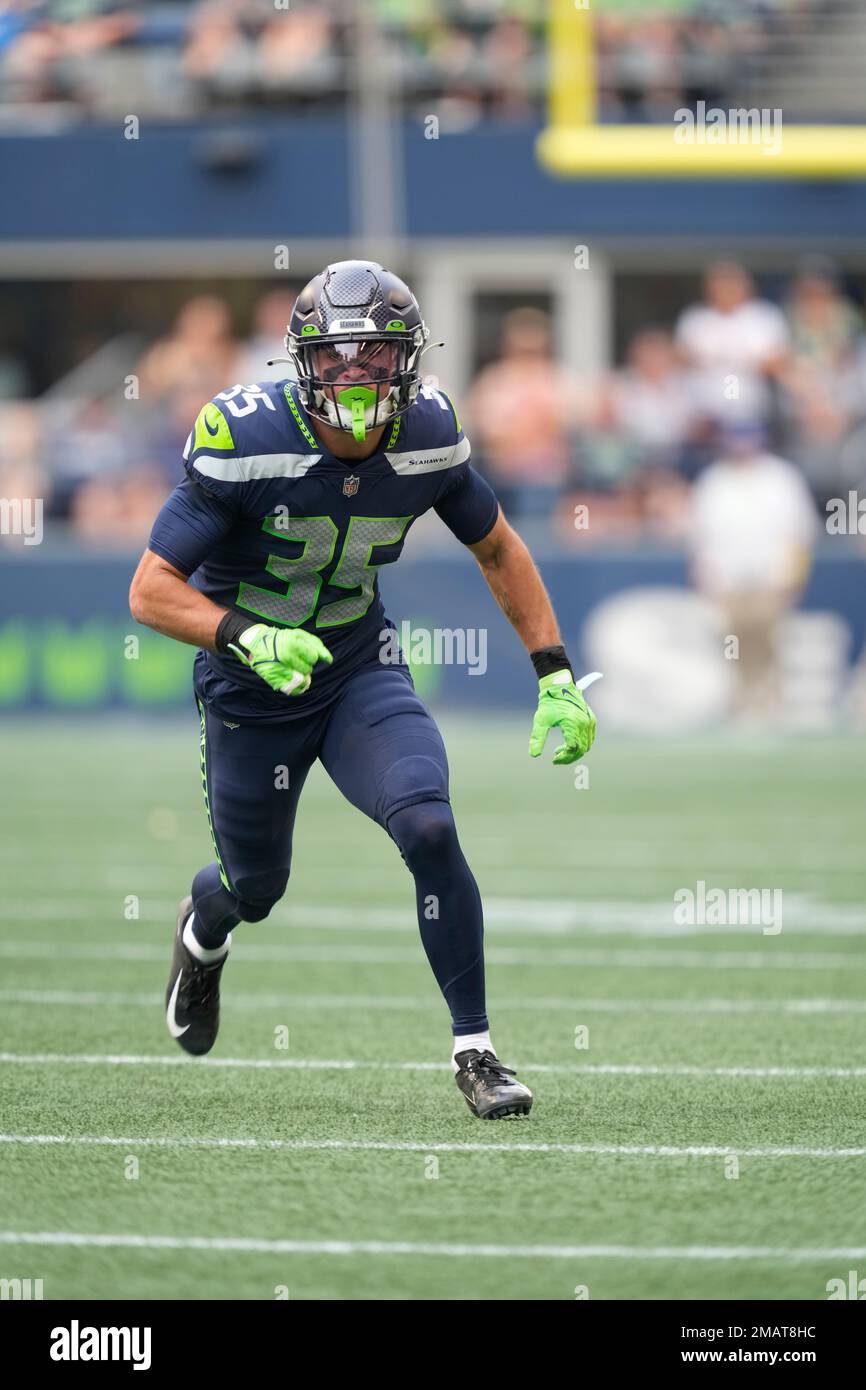 Seattle Seahawks safety Joey Blount (35) celebrates during an NFL football  game against the New York