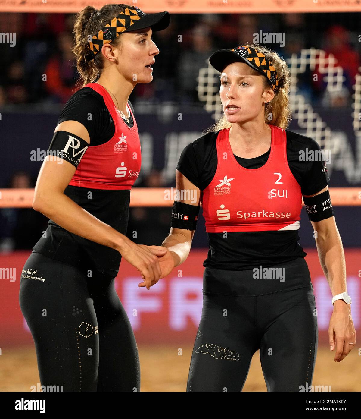 Switzerland's Tanja Huberli and Nina Brunner react during the Women's