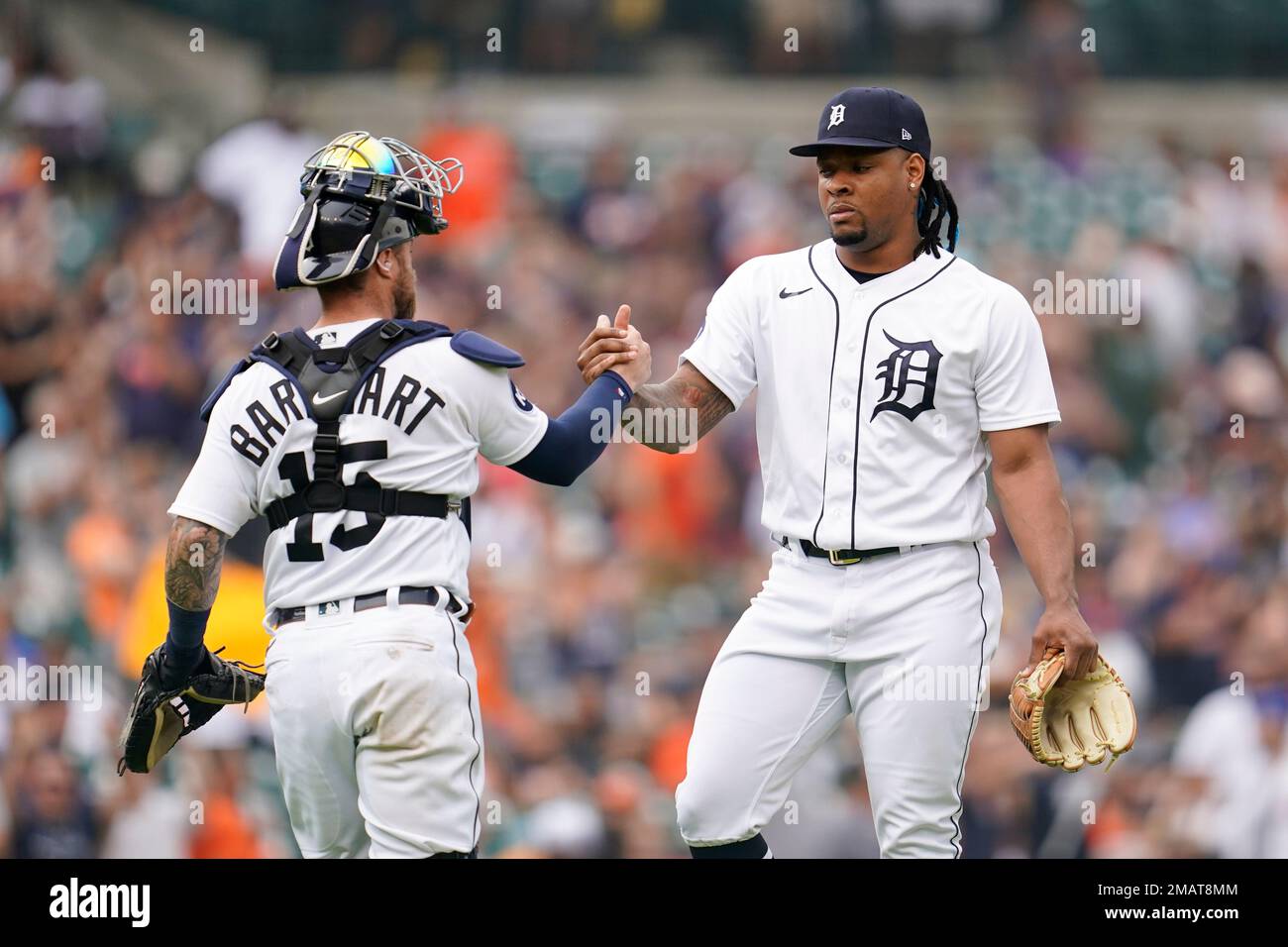 April 13 2022: Detroit catcher Tucker Barnhart (15) makes a play