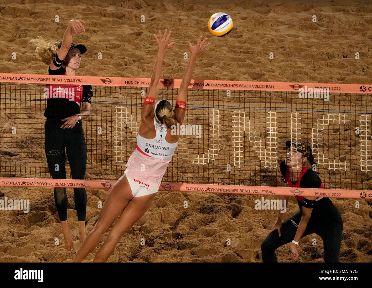 Latvia's Tina Graudina, front, in action against Switzerland's Tanja