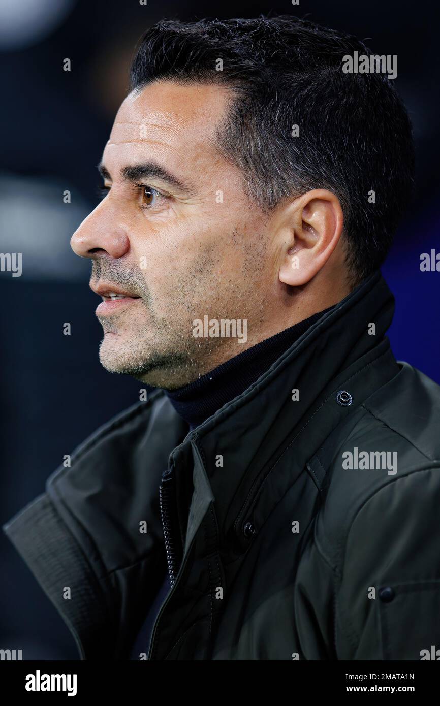 BARCELONA - JAN 7: Miguel Angel Sanchez Munoz, Michel, in action at the LaLiga match between RCD Espanyol and Girona FC at the RCDE Stadium on January Stock Photo