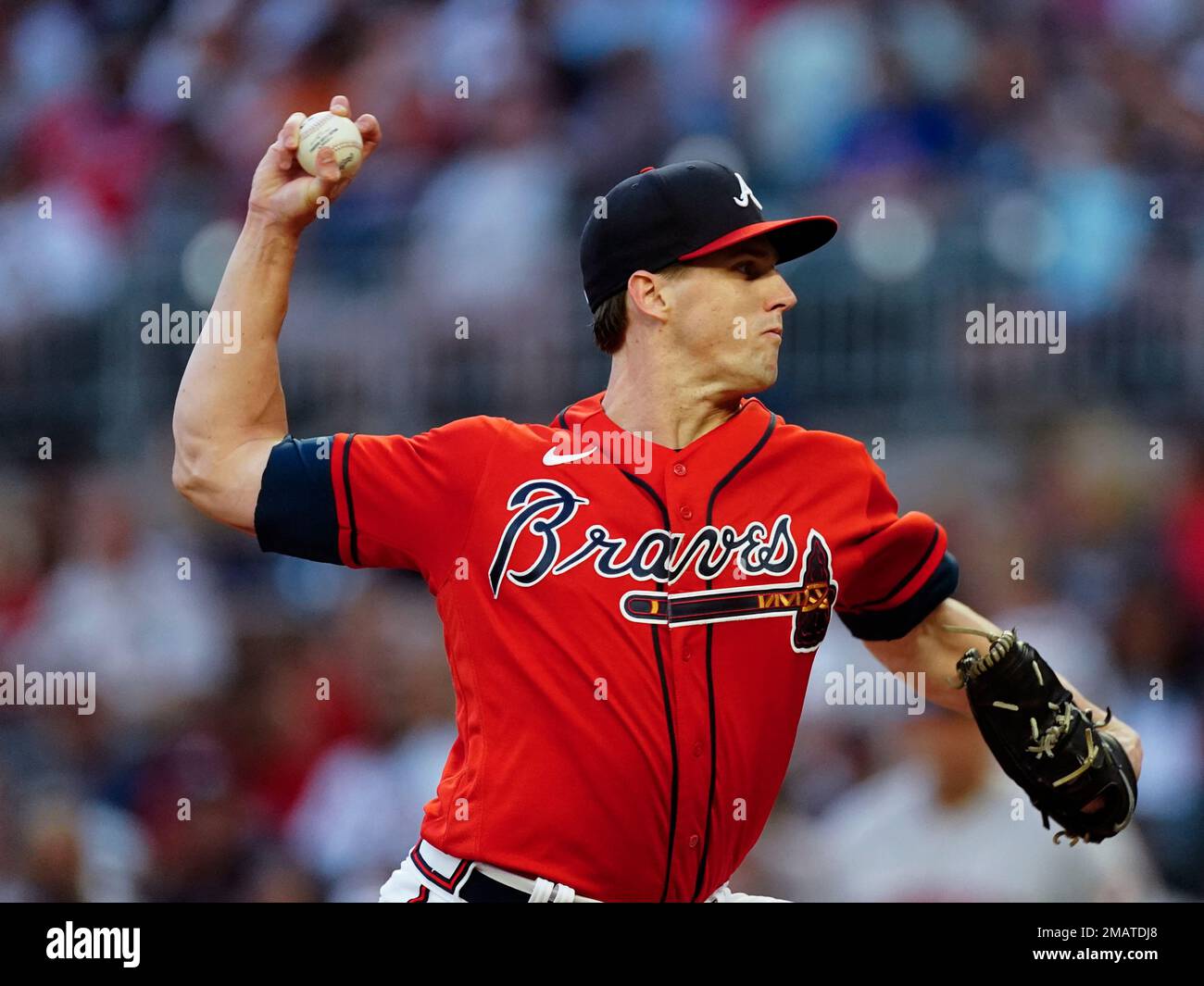 Atlanta Braves starting pitcher Kyle Wright (30) works in the