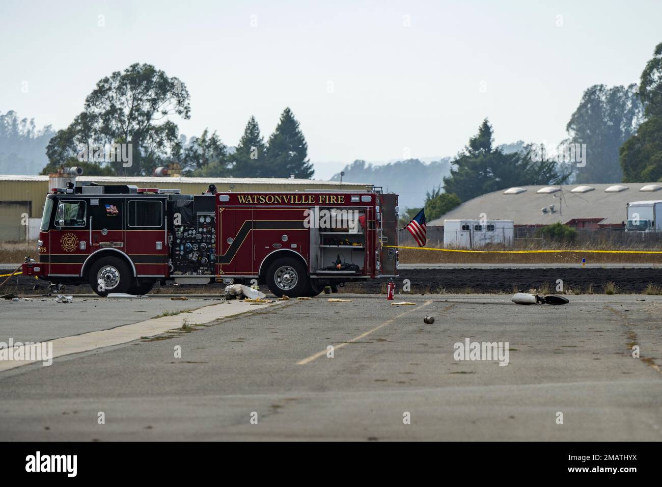 Wreckage from a plane crash at Watsonville Municipal Airport in