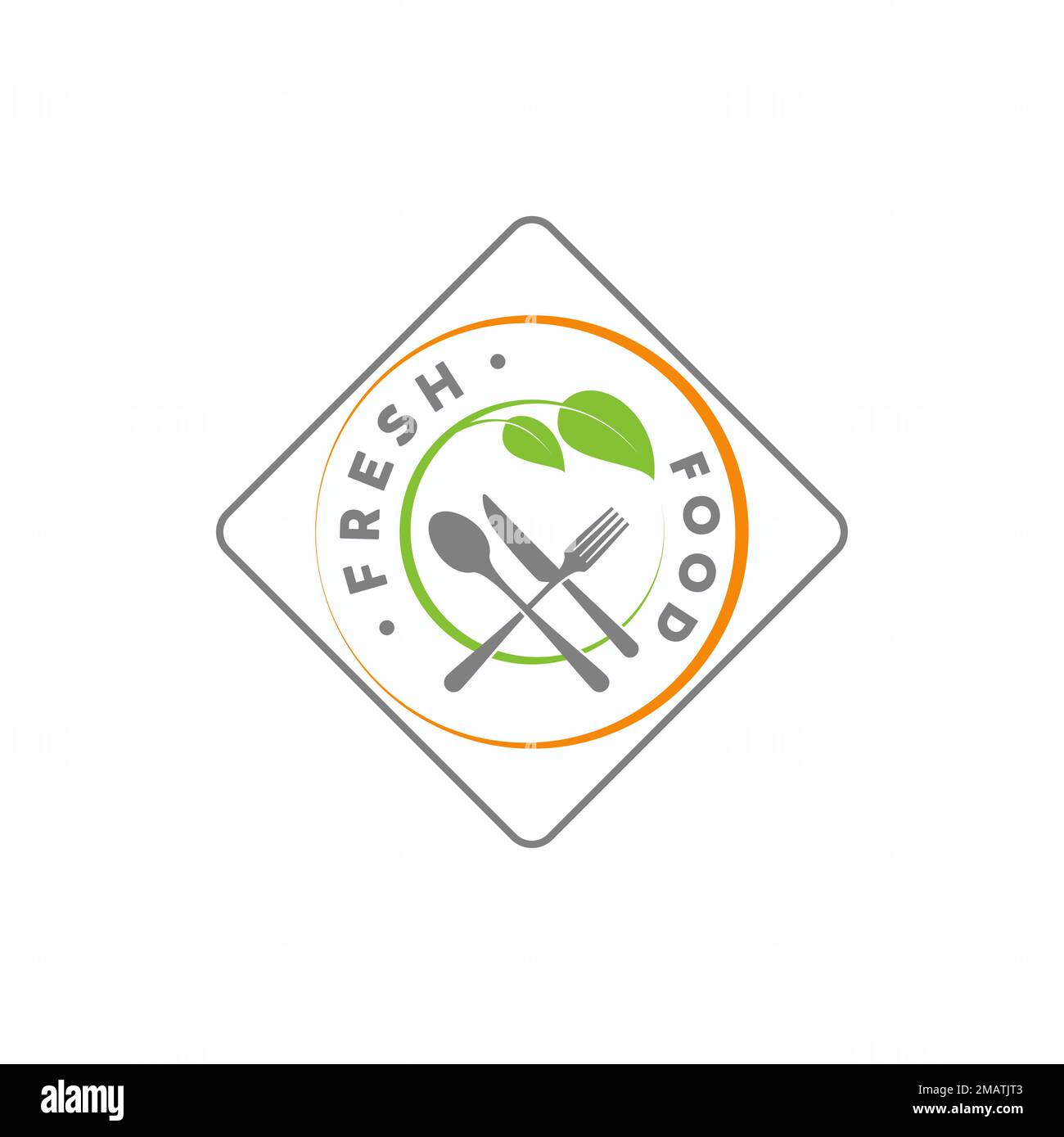 Plate, knive, spoon, fork, and Leaves in square image graphic icon logo design abstract concept vector stock. vegetarian restaurant or food Stock Vector