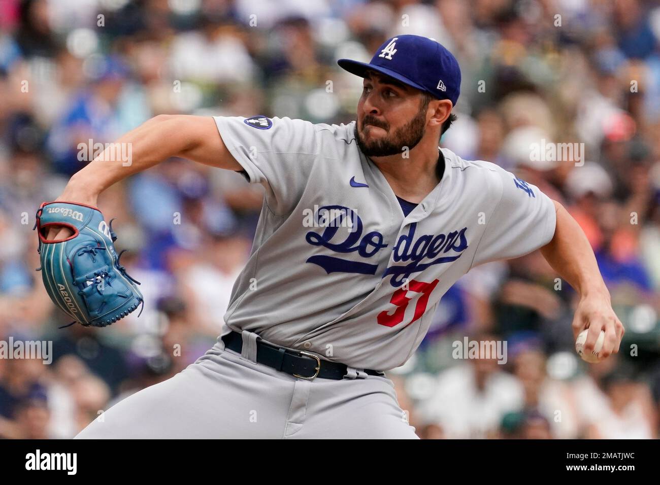 Los Angeles Dodgers relief pitcher Alex Vesia (51) celebrates with catcher  Austin Barnes (15) during a MLB game against the Miami Marlins, Sunday, May  Stock Photo - Alamy