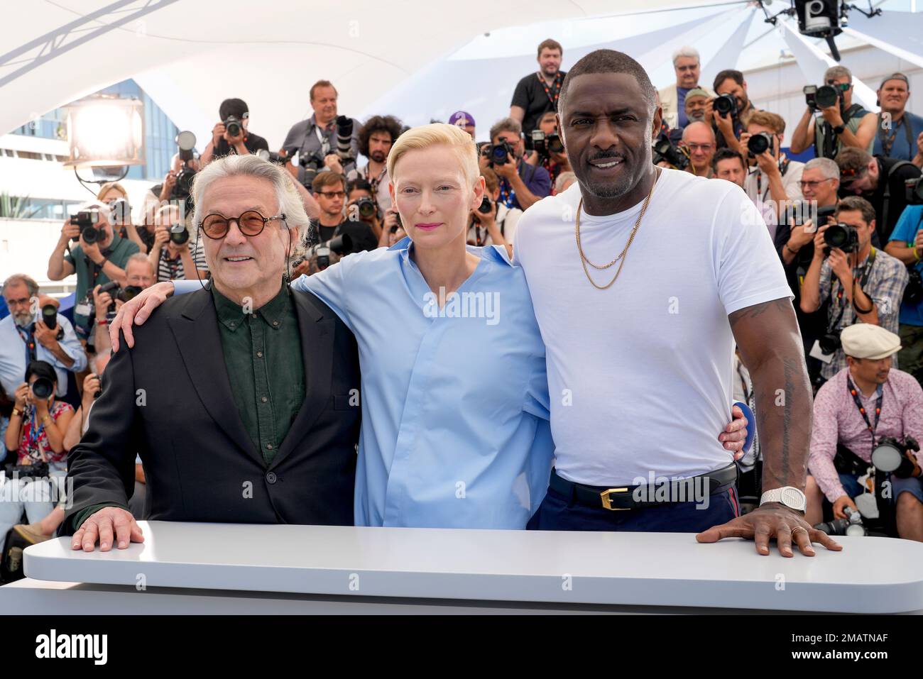 FILE Director Miller, from left, Tilda Swinton, and Idris Elba