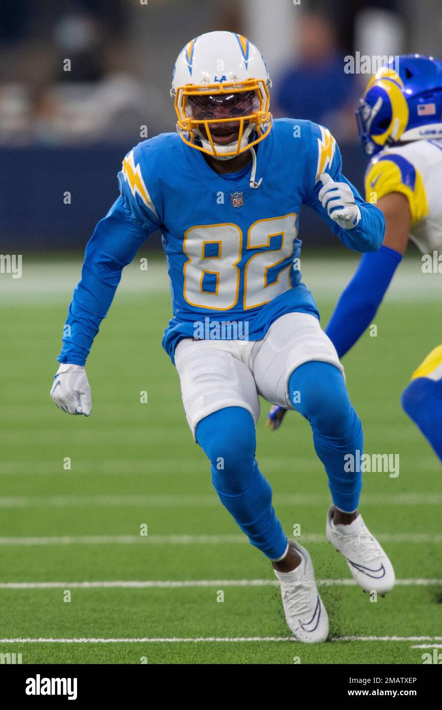 Wide receiver (82) Lance McCutcheon of the Los Angeles Rams warms up before  playing against the Los Angeles Chargers in a preseason NFL football game,  Saturday, Aug. 13, 2022, in Inglewood, Calif.