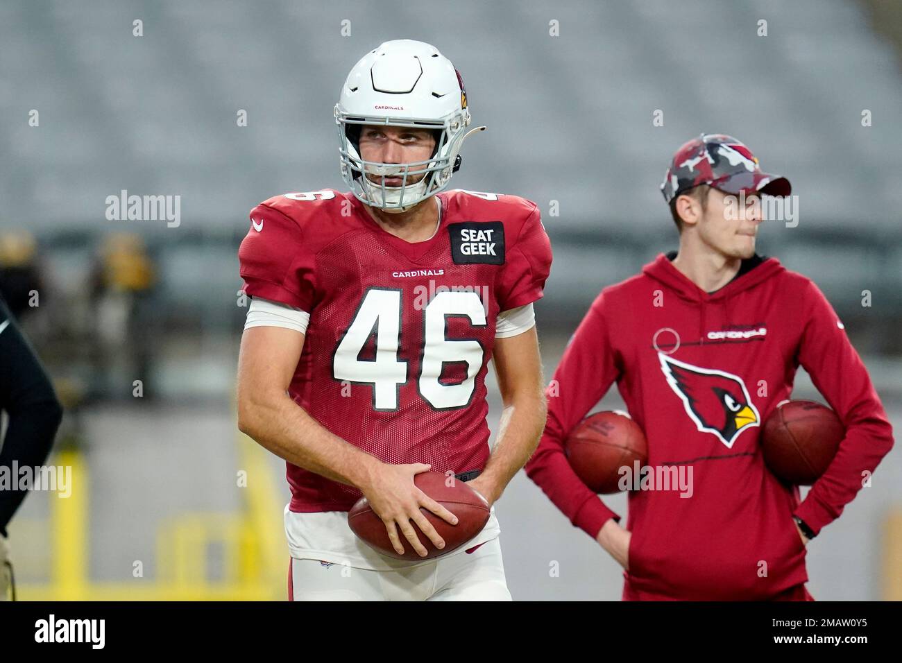 Arizona Cardinals long snapper Aaron Brewer (46) during the first half of  an NFL football game against the Kansas City Chiefs, Sunday, Sept. 11, 2022,  in Glendale, Ariz. (AP Photo/Rick Scuteri Stock