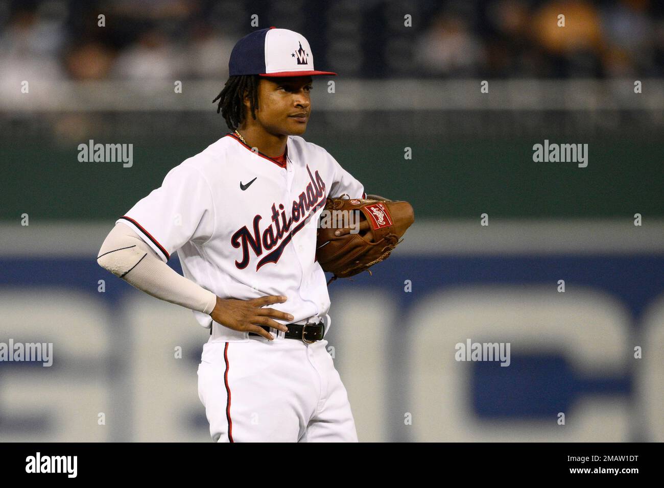 Abrams of the Washington Nationals looks on against the