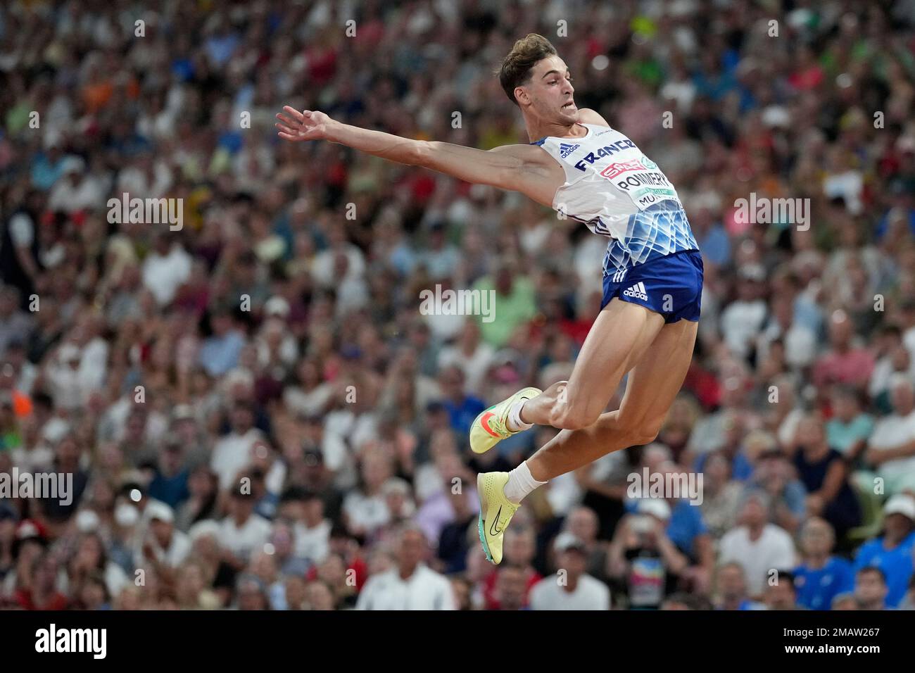 Jules Pommery, of France, makes an attempt in the Men's long jump final