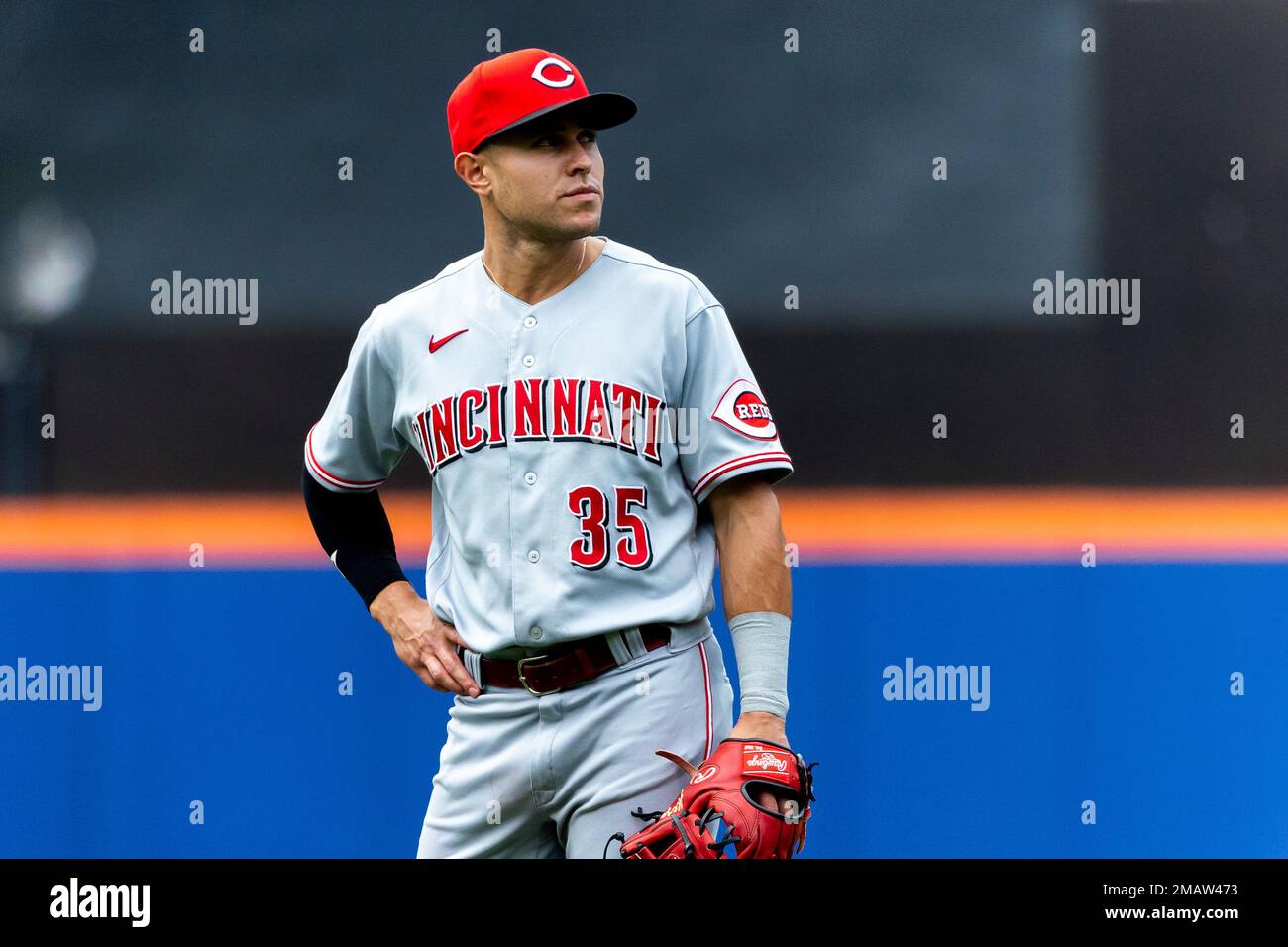 Cincinnati Reds' infielder Alejo Lopez looks on during the eighth inning of  a baseball game against the New York Mets, Wednesday, Aug. 10, 2022, in New  York. The Mets won 10-2. (AP