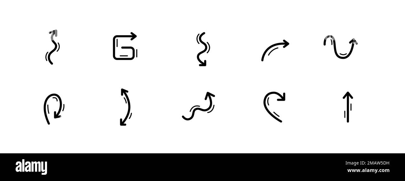 10 pixel perfect arrow icons. Doodle user interface design. Set 6 Stock ...
