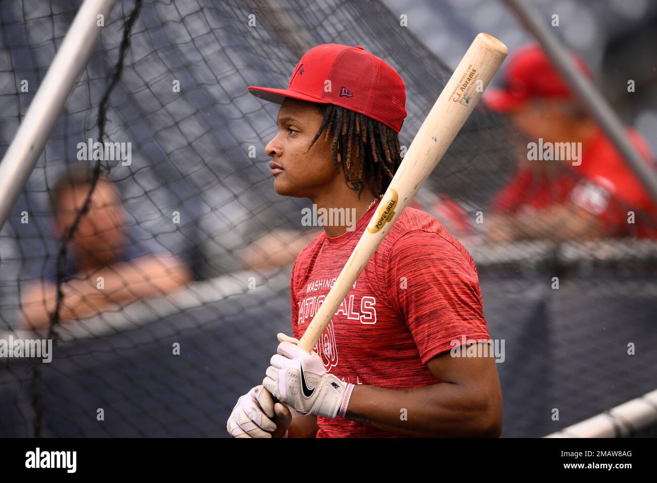 Washington Nationals' CJ Abrams looks on during batting practice before a  baseball game against the Chicago Cubs, Monday, Aug. 15, 2022, in  Washington. (AP Photo/Nick Wass Stock Photo - Alamy